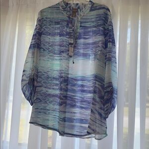Chico's Aqua and Indigo Abstract Blouse
